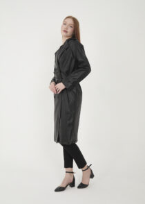 Kadın Deri Trençkot - 46, Siyah