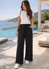 Örme Atlas Kumaş Siyah Pantolon